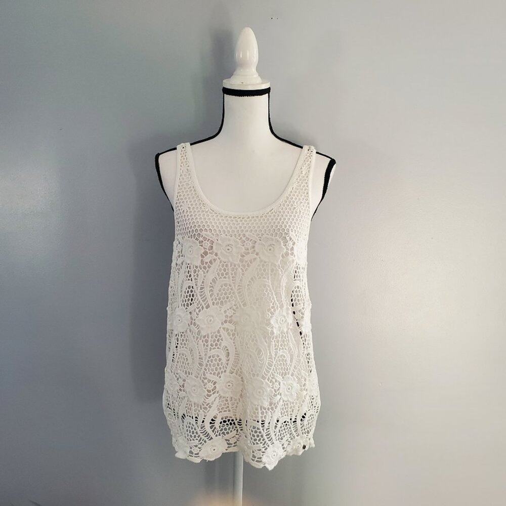 Abercrombie & Fitch White Crochet Front Top M